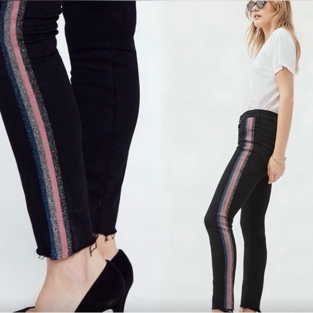 MOTHER Black Jeans with Pink and Blue Stripes